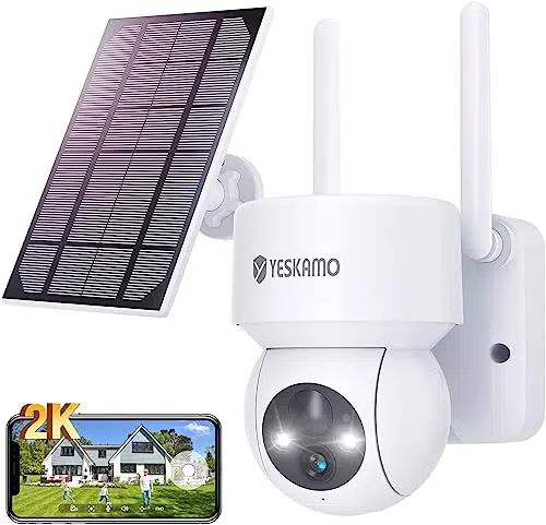 YESKAMO 2K Cámara Vigilancia WiFi Exterior con Panel Solar Batería 15000mAh 360 Grados