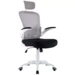 ZIK Silla de Oficina Ergonómica Blanca con Reposabrazos Abatibles y Reposacabezas Oscilante