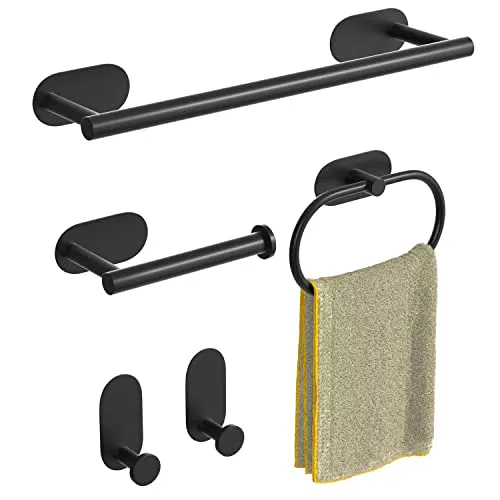 Accesorios Baño sin Taladro - Toalleros de Baño Inoxidable 304 y Soporte Papel Higienico sin Taladrar con Barra de Toalla de 40 cm
