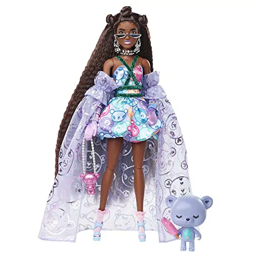 Barbie Extra Fancy Look ositos Muñeca morena con vestido en tonos morados
