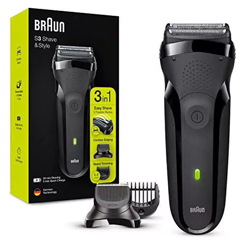 Braun Series 3 Afeitadora Eléctrica Hombre, Máquina de Afeitar Barba 3 En 1 con Recortadora De Precisión Para La Barba Y 5 Peines
