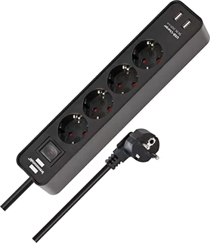 Brennenstuhl Ecolor regleta enchufes con 4 tomas de corriente y función de carga USB negro