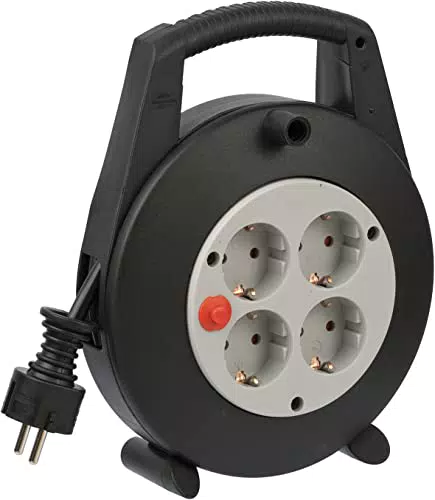 Brennenstuhl Vario Line enrollacables con 4 enchufes / mini tambor de cable negro/gris