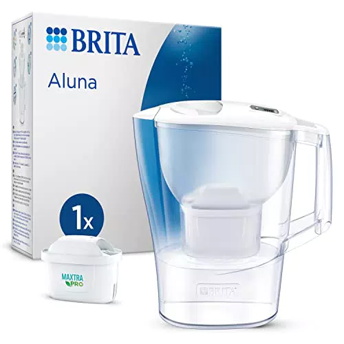BRITA Jarra con filtro de agua Aluna blanca incl. 1x cartucho MAXTRA PRO All-in-1: jarra apta para frigorífico con memo digital que reduce el cloro