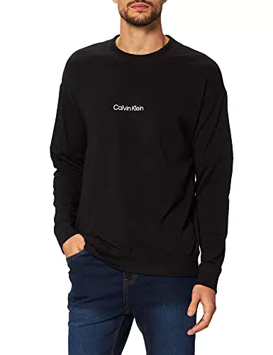 Calvin Klein Hombre Sudadera sin Capucha, Negro, XL