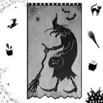 Cortinas de Ventana de Halloween Bruja Telaraña negra Murciélagos Cortina de puerta Espeluznante Encaje Ventana Cortina Panel Decoración para Halloween Fiesta Decoración Ventana Puerta Decoración