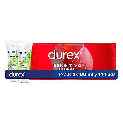 Durex Preservativos Sensitivo Suave, 144 condones + Lubricante a Base de Agua 100% Natural