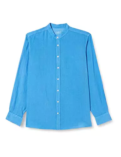 Hackett London Ropa de Lino Teñido P Camisa, Azul, S para Hombre