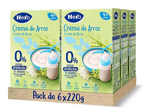 Hero Baby Papilla de Crema de Arroz - Para Bebés a Partir de los 4 Meses - Pack de 6 x 220 g