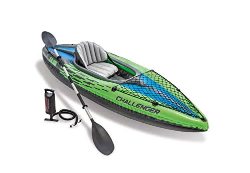 Intex Challenger K1 Kayak 1 Man Inflatable Canoe with Aluminum Oars and Hand Pump
