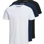 Jack & Jones Hombre Ligero Cuello 3 Paquete Camiseta - Negro/Armada - S