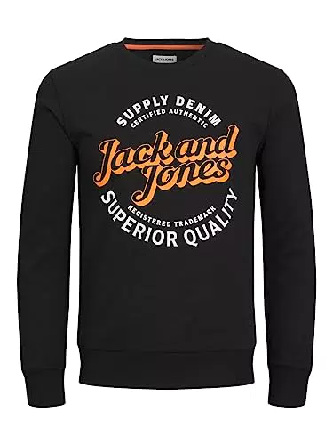 JACK & JONES Jjmikk Sweat Crew Neck Suéter, Black/Print:Big