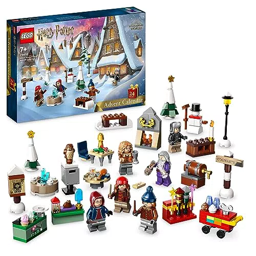 LEGO 76418 Harry Potter Calendario de Adviento 2023 con 24 Regalos Inc. 18 Miniconstrucciones del Pueblo de Hogsmeade y 6 Minifiguras