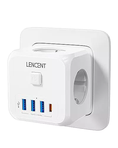 LENCENT Cubo Enchufe USB 7 en 1, Ladron Enchufes 4000W