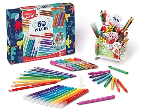 Maped - Manualidades para Niños - Set para Colorear de 50 Piezas - A Partir de 5 Años - Incluye 16 Lápices de Colores