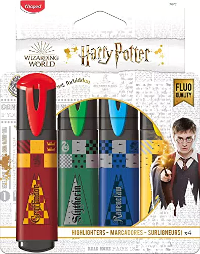MAPED - Pack de Subrayadores - Colección de Harry Potter - 4 Subrayadores con Diseño Lúdico - Amarillo