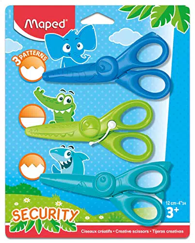 Maped - Tijeras para Niños - Set de Tijeras Infantiles Kidi Craft - Ideales para Aprender a Cortar - Cuchillas Seguras - 3 Diseños con Cortes Diferentes