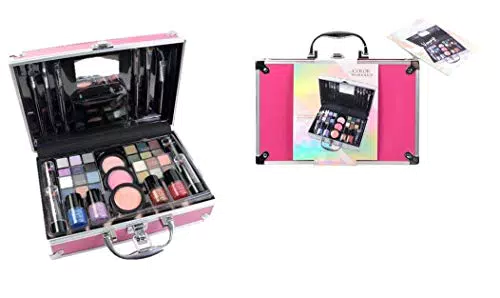 Markwins Maletín de Maquillaje Bon Voyage Travel Pink - The Color Workshop - Un Kit de Maquillaje Profesional Completo en un Gran Maletín Rosa Plateado con Espejo Incluido para Llevar Siempre Contigo