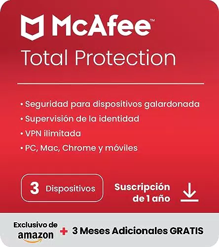 McAfee Total Protection 2023, Exclusivo en Amazon, 3 Dispositivos