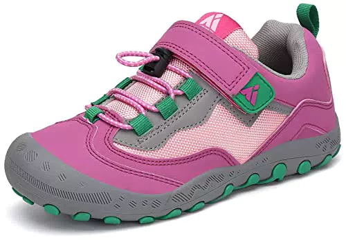 Mishansha Zapatos de Bambas Niños Zapatillas de Senderismo Niñas Zapatillas de Deporte Trekking Montaña Transpirable Antideslizante Ligero Sneakers Rosa/Verde