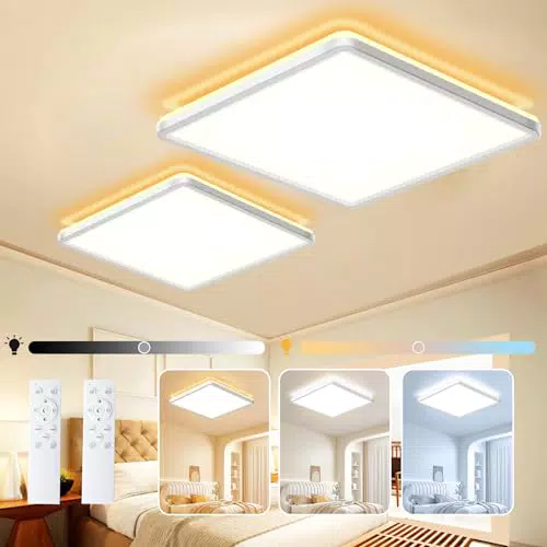 NEEMOSI 24W LED Plafon Led Techo, 3200LM Plafon de Techo Cuadrado Regulable con Mando a Distancia para Dormitorio