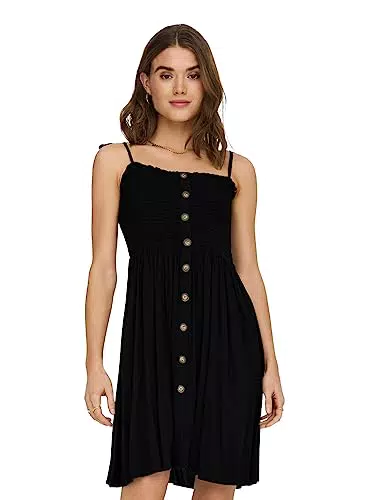 Only Onlannika S/l Smock Dress Wvn Noos Vestido, Negro