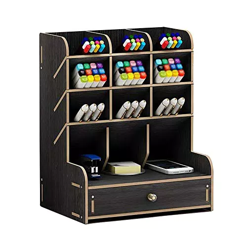 Organizador de escritorio de madera, multifuncional