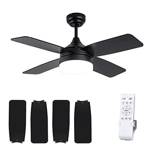 Parrot Uncle Ventiladores de techo con luces y control remoto Ventilador de techo negro con lámparas LED para dormitorio