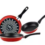 Set 3 Sarténes, Acero esmaltado vitrificado, Rojo, 18/20/24 cm