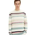 TOM TAILOR Hombre Jersey de rayas 1032276, 31610 - Off White Rose Multicol Stripe