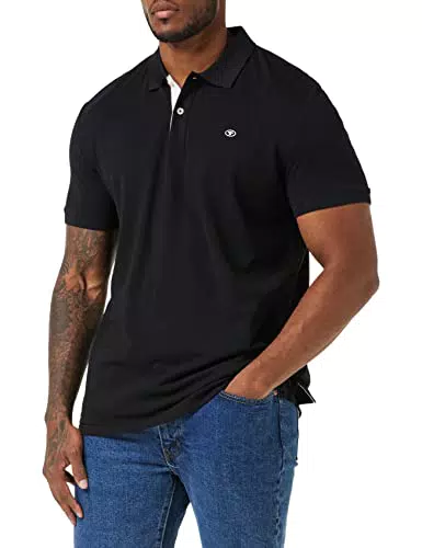 TOM TAILOR Hombre Polo Basic Piqué 1027713, 29999 - Black