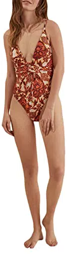 Women'secret Bañador multiposición Flores, Estampado Fondo Blanco