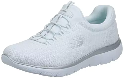 Zapatillas de Deporte Mujer, White Mesh Silver Trim
