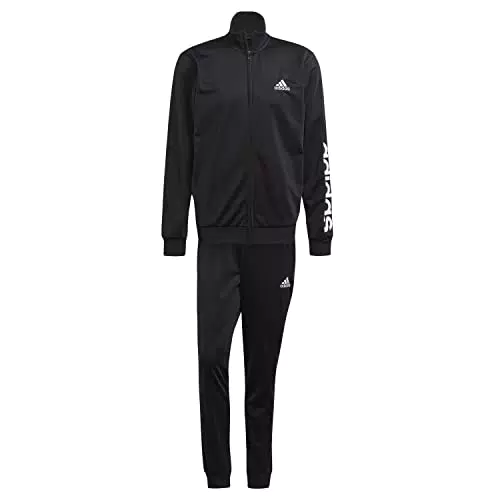 adidas M Lin TR TT TS Tracksuit, Mens, Top:Black/White Bottom:Black/White