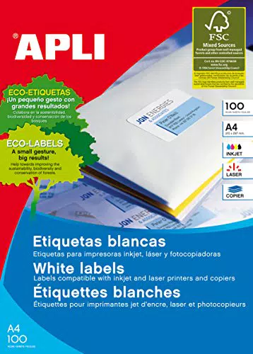 APLI 1278 - Etiquetas blancas permanentes adhesivas imprimibles