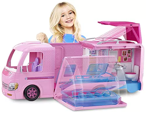 Barbie Supercaravana de Barbie, autocaravana transformable con sorpresas
