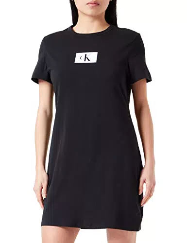 Calvin Klein Mujer Camisón Manga Corta, Negro, S