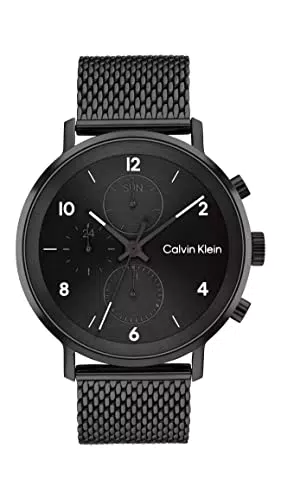 Calvin Klein Reloj Analógico de Cuarzo multifunción para hombre con correa de malla de acero inoxidable Negro - 25200108