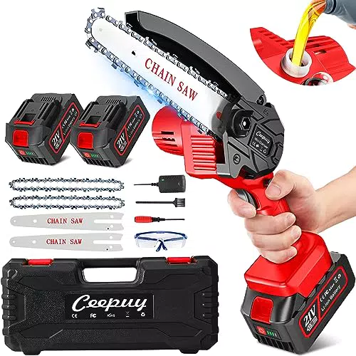 CEEPUY Motosierra a Bateria, 6000mAh Mini Motosierra 6 Pulgadas 800W Eléctrica Portátil con Engrasador Automáticopara y 2 Baterías