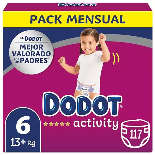 Dodot Pañales Bebé Activity Talla 6, 117 Pañales con Ajuste Más Resistente