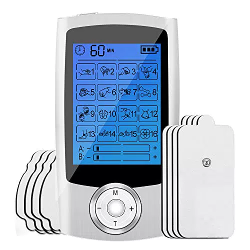 Electroestimulador 3 en 1 TENS EMS Masaje, 16 Modos USB Recargable 2 Canales 6 Electrodos para Aliviar el Dolor Cervical/Piernas/Abdominal/Espalda/Cuello