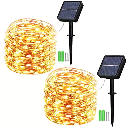 Geemoo 2 Piezas Guirnalda Luces Exterior Solar, 15M 150 LED Blanco Calido