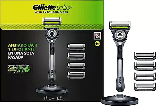 Gillette Labs Maquinilla de Afeitar Hombre con Barra Exfoliante + 5 Cuchillas de Afeitar de Recambio + Base magnetica de metal