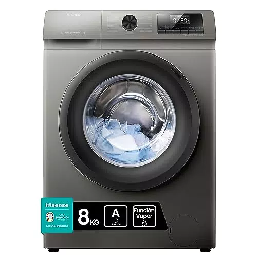 Hisense WFQP8014EVMT - Lavadora con Vapor, Carga Frontal 8 Kg Lavado