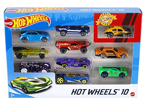 Hot Wheels Pack de 10 Vehiculos, coches de juguete,