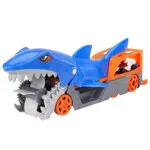 Hot Wheels Tiburón mastica coches, guarda y transporta hasta 5 coches de juguete die-casts