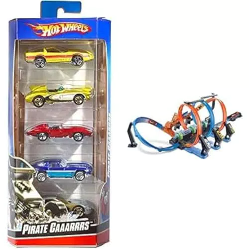 Hot Wheels Triple Looping, Pista de Coches de Juguete + Pack de 5 vehículos