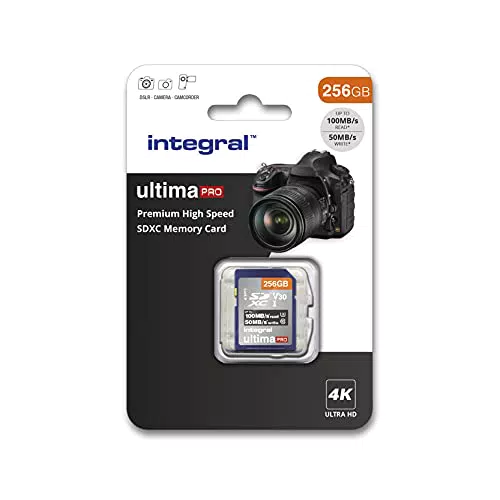 Integral Tarjeta SD de 256GB 4K Ultra-HD Video Alta Velocidad Tarjeta de Memoria SDXC V30 UHS-I U3 Clase 10 de hasta 100 MB/s