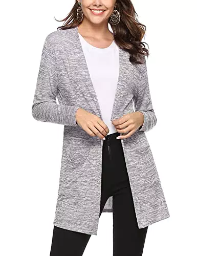 Irevial Cardigan Largo Mujer Ligero Casual Chaqueta Abierto de Manga Larga Elegante Rebecas Larga Mujer para Primavera Verano Gris