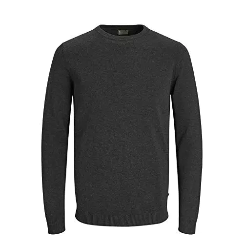 Jack & Jones Hombre Básico Knit Crew Cuello - Dark Gris Melange - L